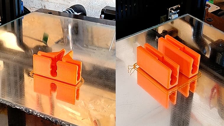 Les connecteurs en fin d'impression 3D sur le plateau de la Tevo Tornado